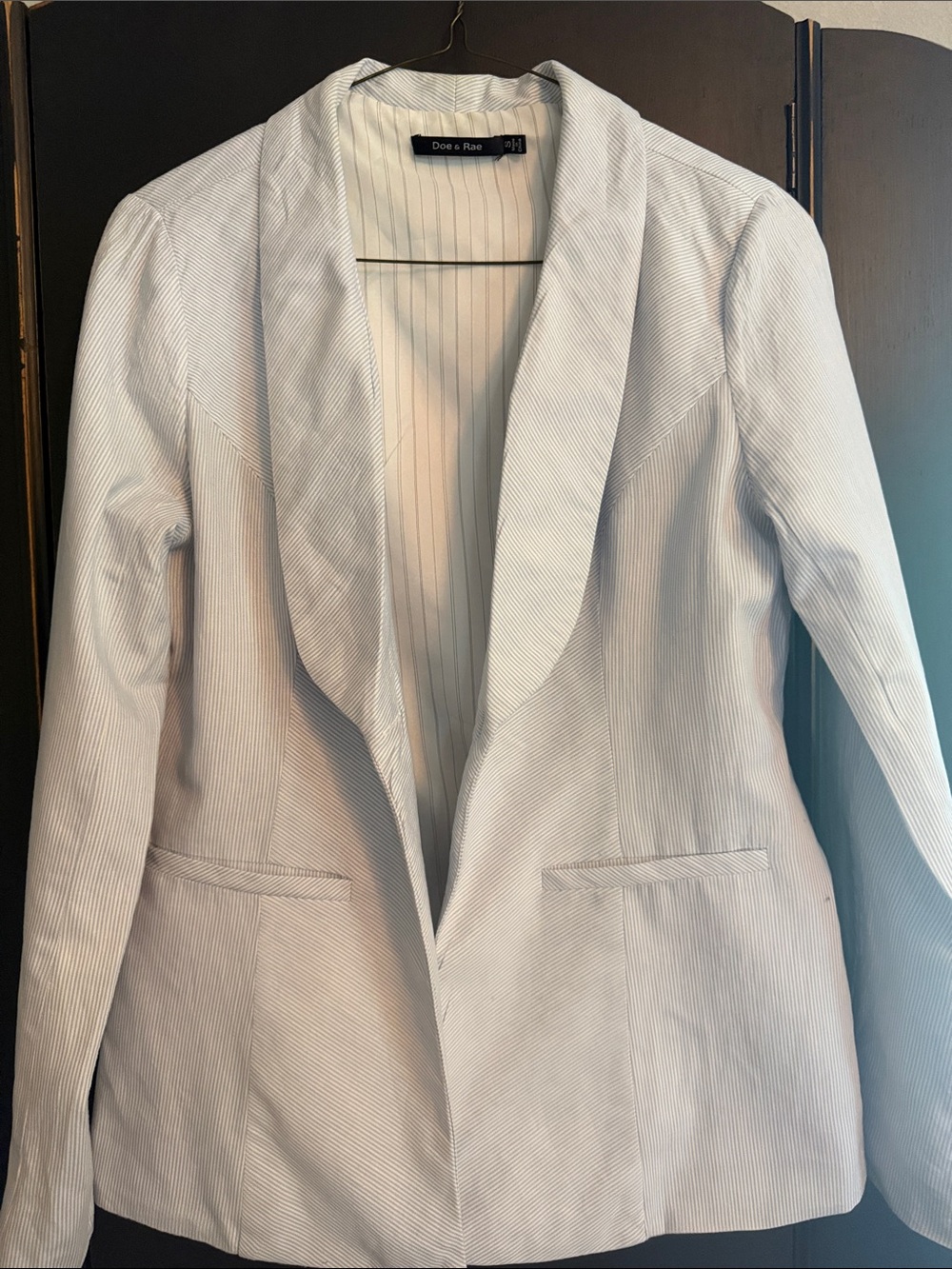 Doe & Rae Pale Blue Pinstripe Women's Blazer
